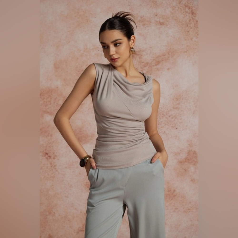 Micas Asymmetric Cowl Neck Ruched Tank Top PG2-19 M